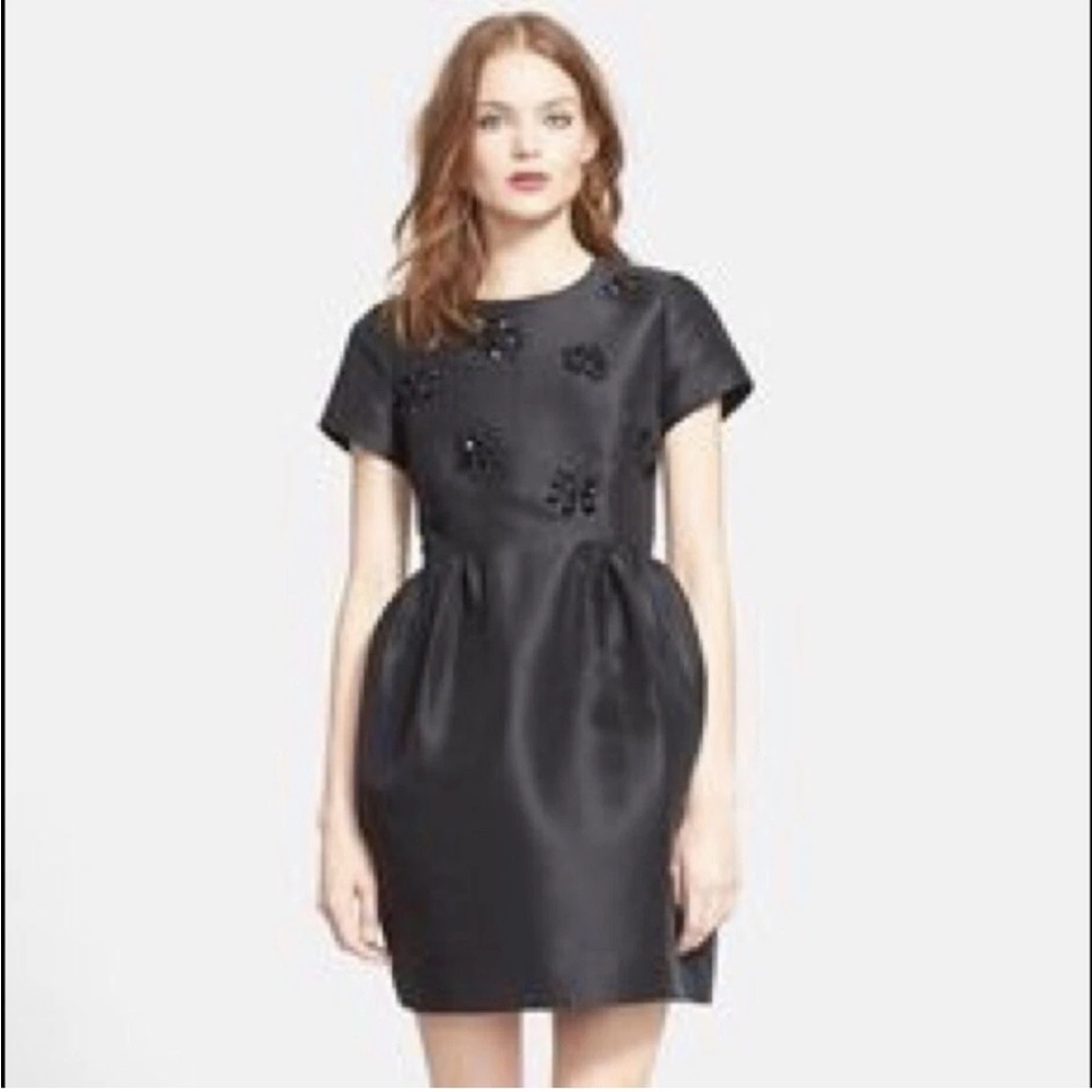 Kate Spade Dress Cocktail Mini Black pockets Jewel Embellished Sz 0